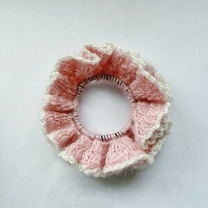 Handmade Crochet Ruffle Pink & Cream Scrunchie